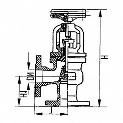 Фланцевый угловой сальниковый судовой запорный клапан с ручным управлением в Краснодаре